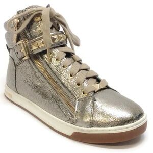 Rare MICHAEL Michael Kors GLAM STUDDED Genuine Leather Laceup High Top Sneakers